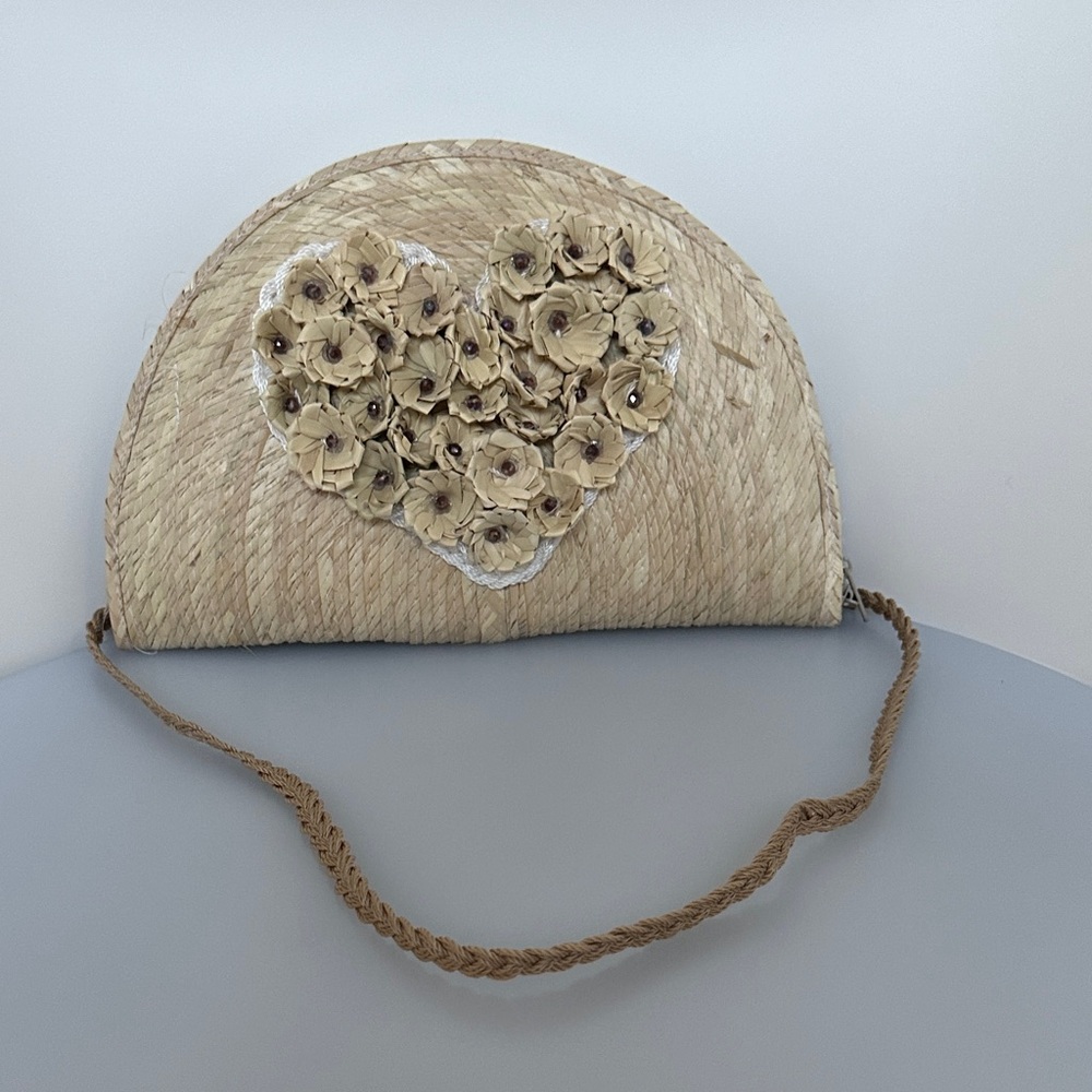 hand made Palm Straw Heart Crossbody bag